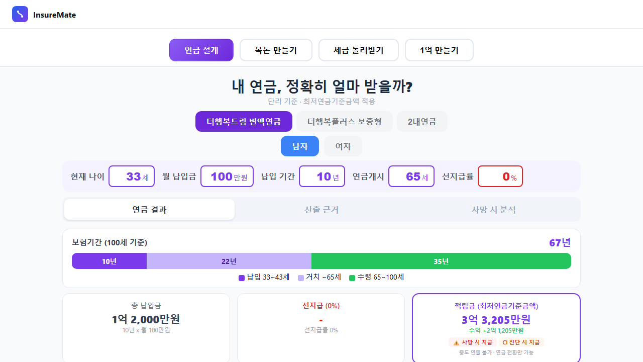 은퇴설계 역산기 실제 화면